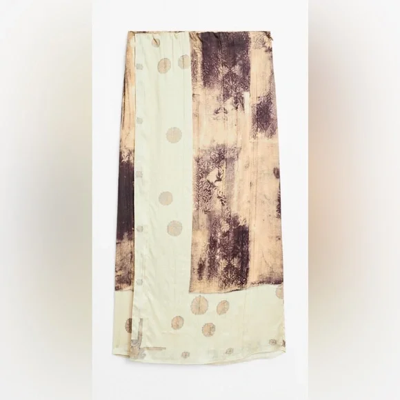 NWT [Massimo Dutti] Luxury Flowing Satin Printed Midi Elastic Skirt Women’s XS - Picture 3 of 15